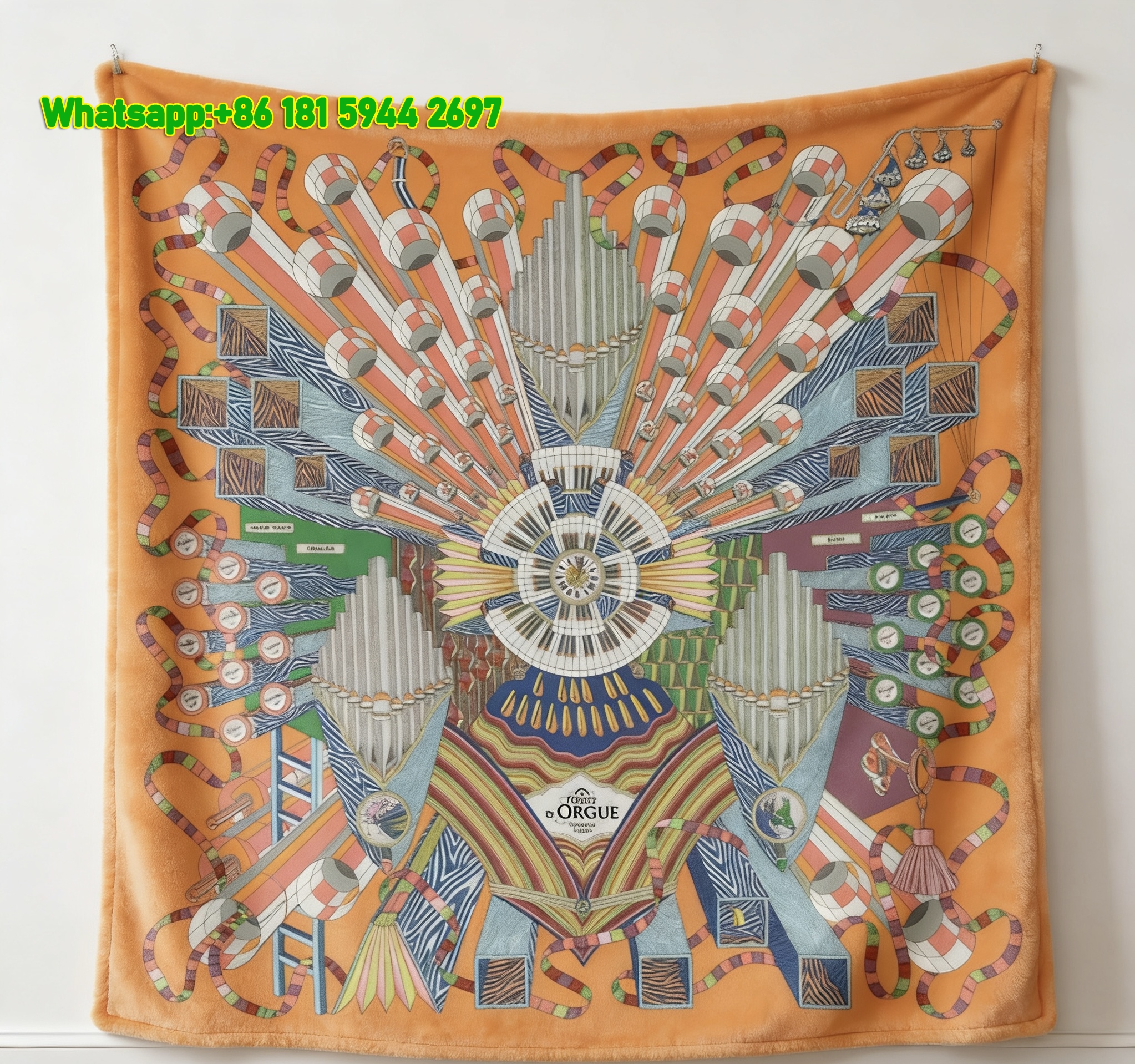 Hermès Point d'Orgue Scarf Print Flannel Sofa Throw Blanket IMG_5348